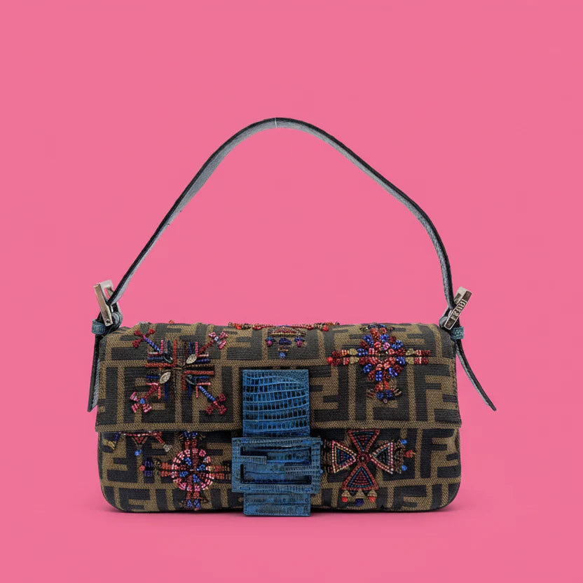 Fendi Baguette Embroidered Zucca Canvas