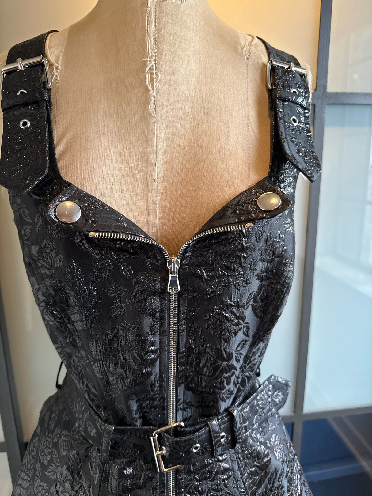 Moschino Size 6 Black Moto Silver Snaps Dress