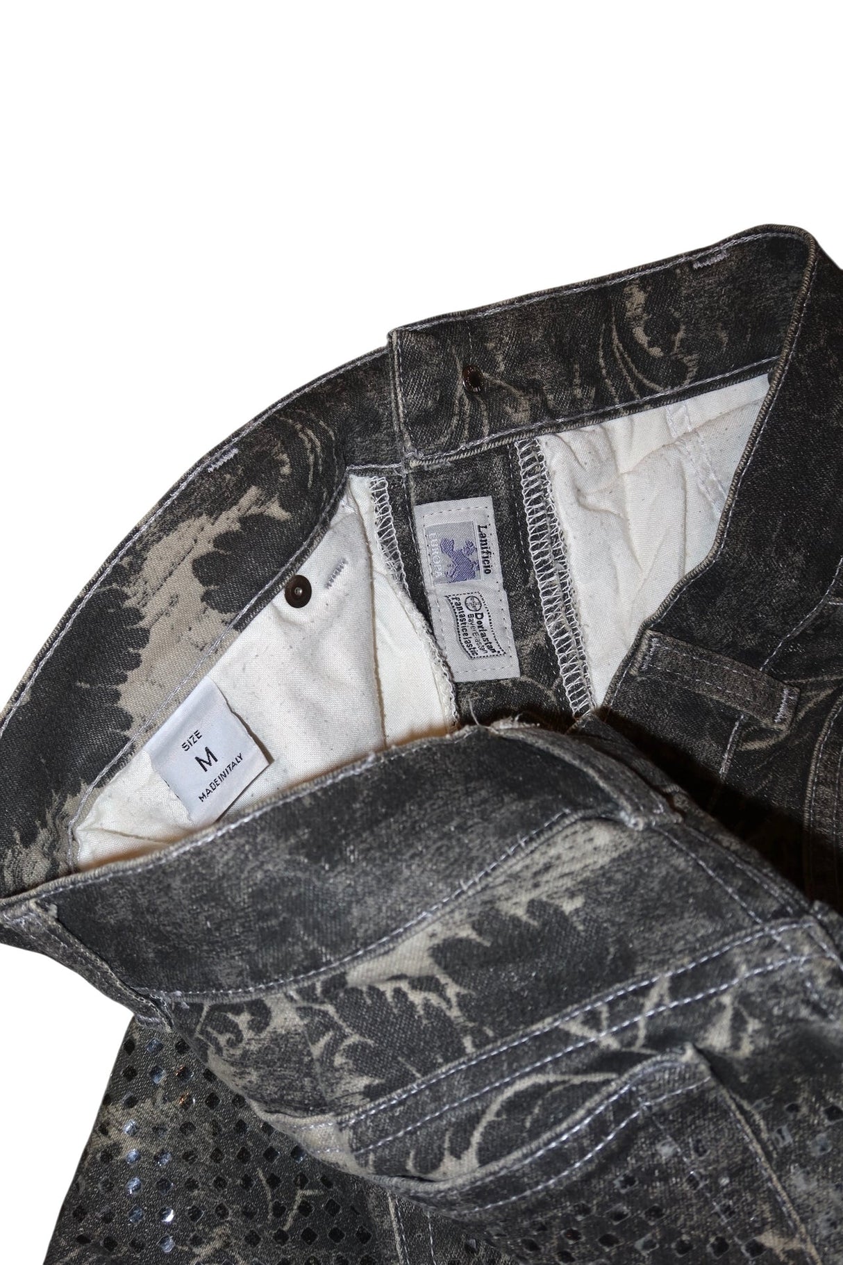 Roberto Cavalli gray jeans with baroque and metallic print (M)