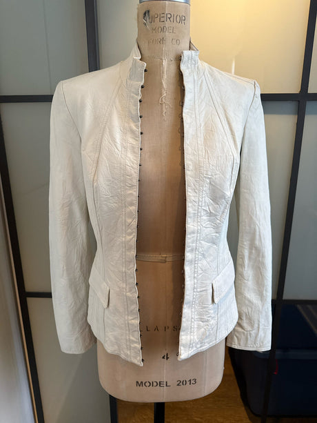 Burberry Size 38 Ivory White Leather Hook Eye Jacket