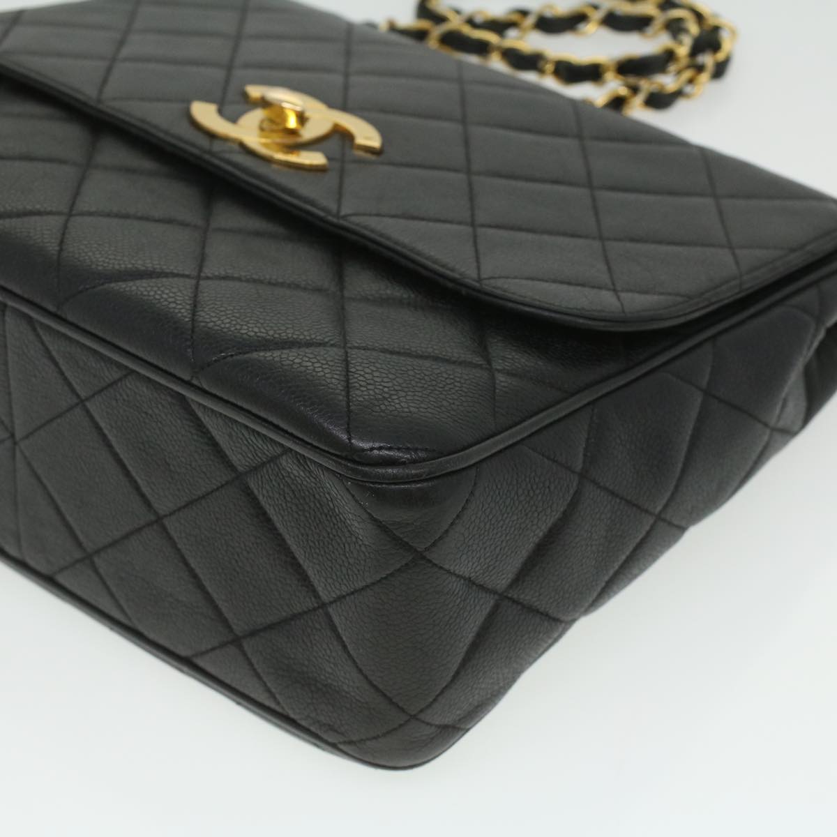 #53 Chanel Big Matelasse Turn Lock Shoulder Bag Caviar Skin Black