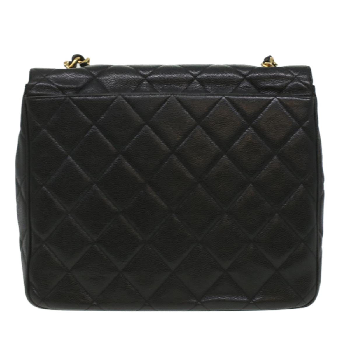 #53 Chanel Big Matelasse Turn Lock Shoulder Bag Caviar Skin Black