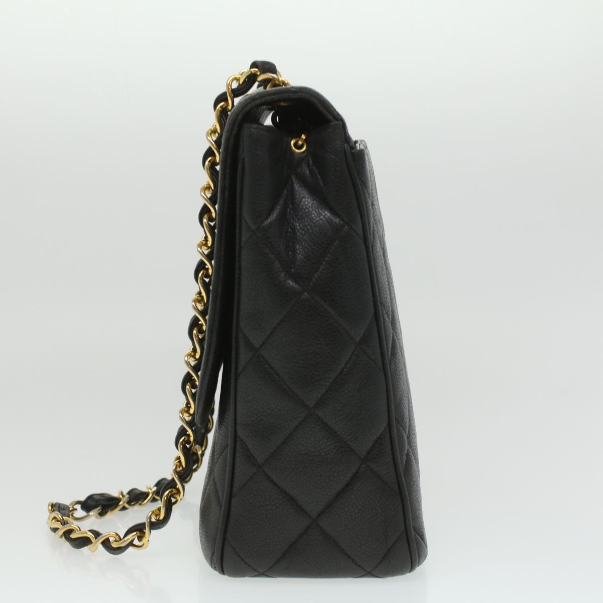 #53 Chanel Big Matelasse Turn Lock Shoulder Bag Caviar Skin Black