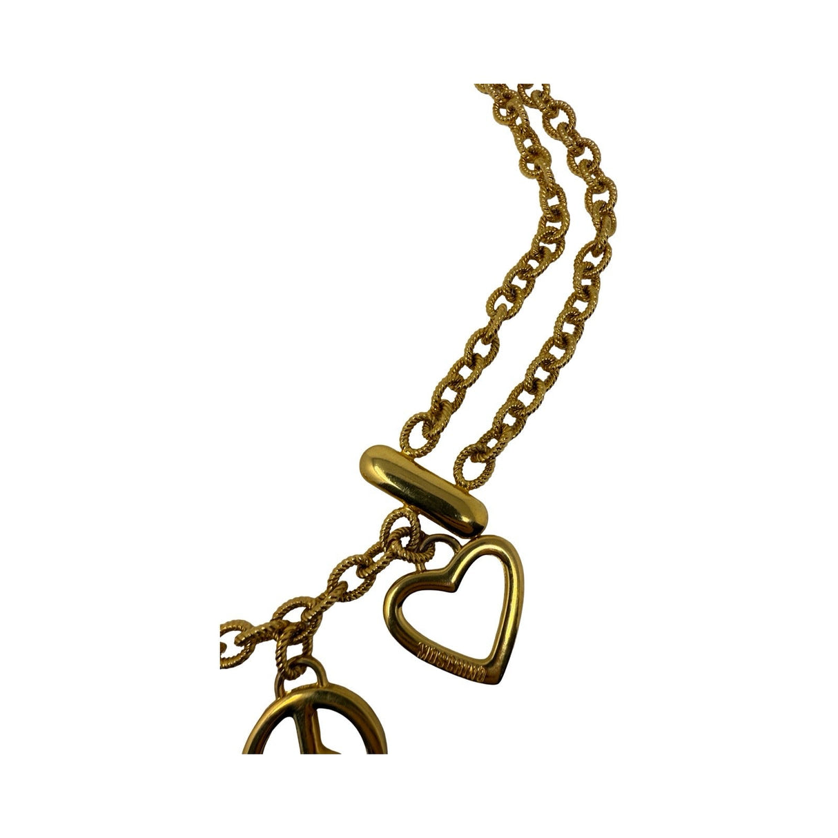 Moschino Gold Chain Charm Heart Razor Blade Timble Belt