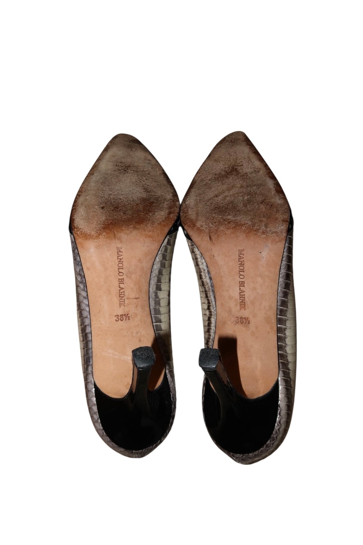 Manolo Blahnik black and snakeskin brogue style pump heels (38.5)