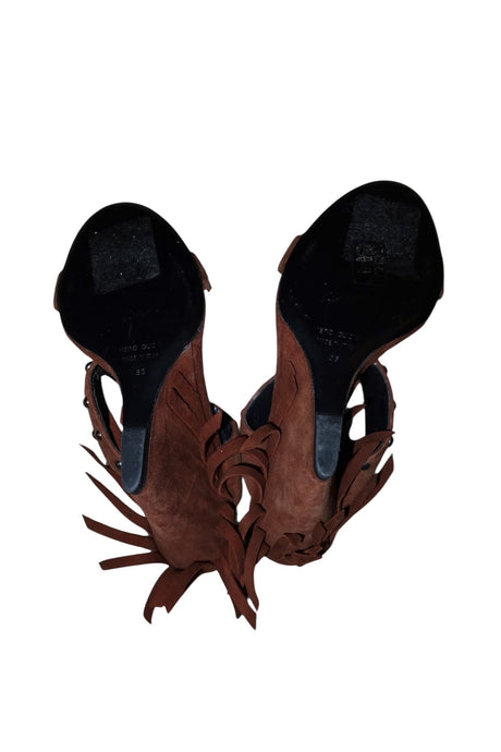 Giuseppe Zanotti brown suede heels with silver studs and fringes (35)