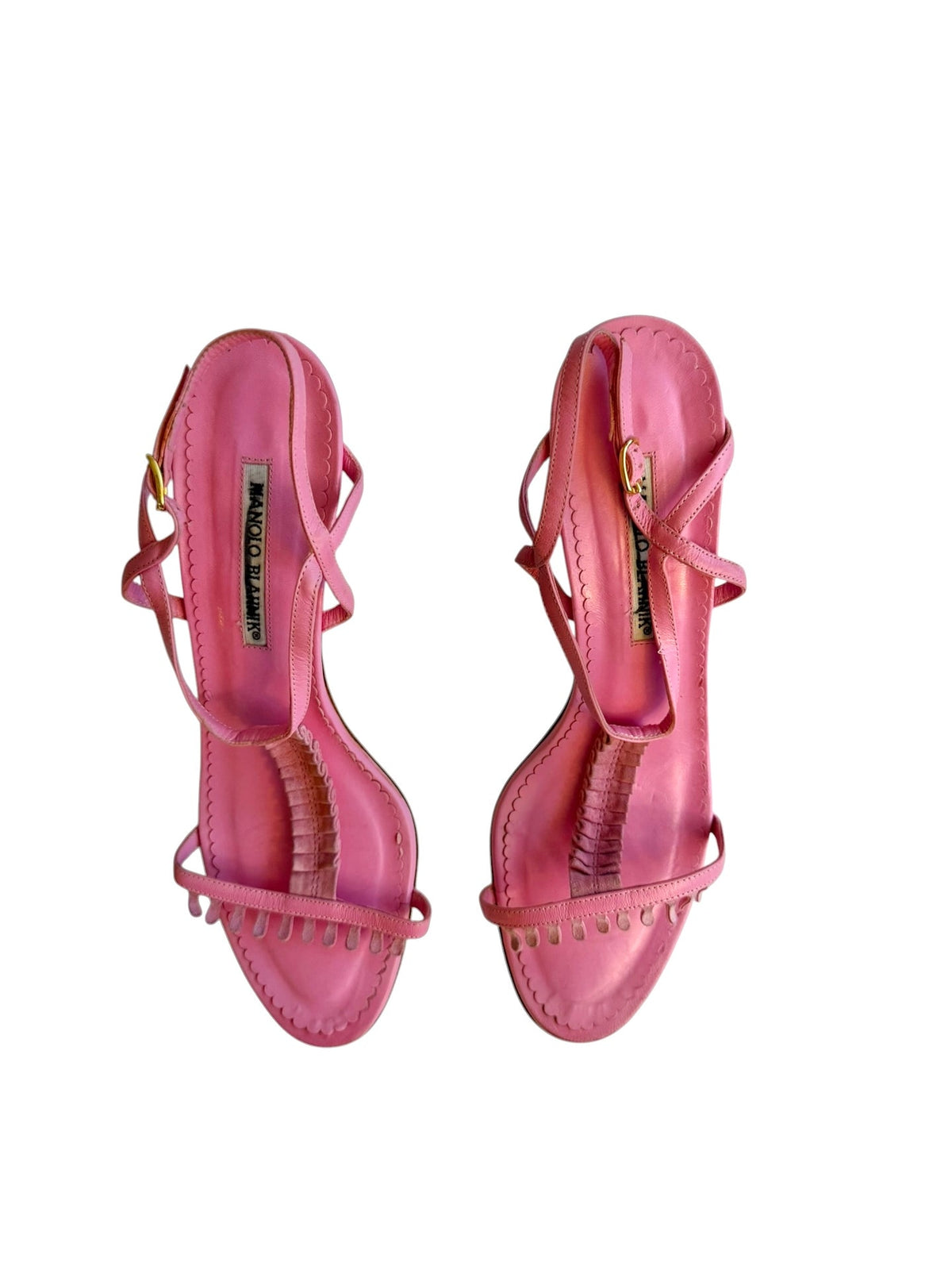 Manolo Blahnik baby pink leather ruffle heels (39.5)