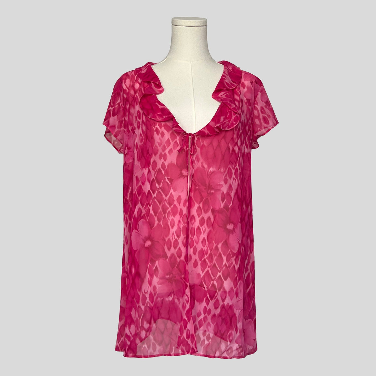 Printed ruffled split front robe