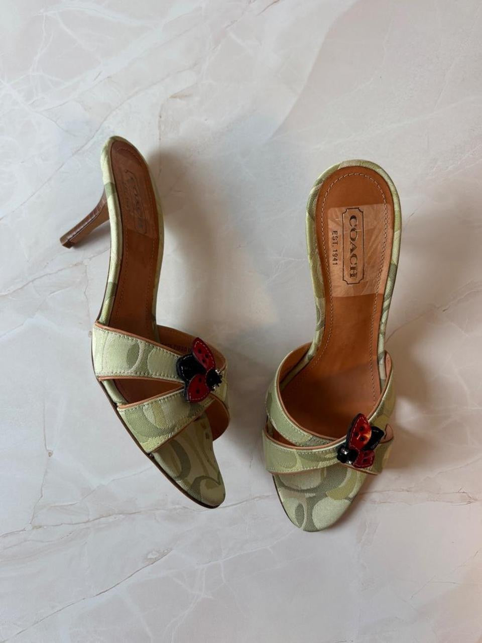 Coach US 8 Sage Green Monogram Canvas Mule Sandal