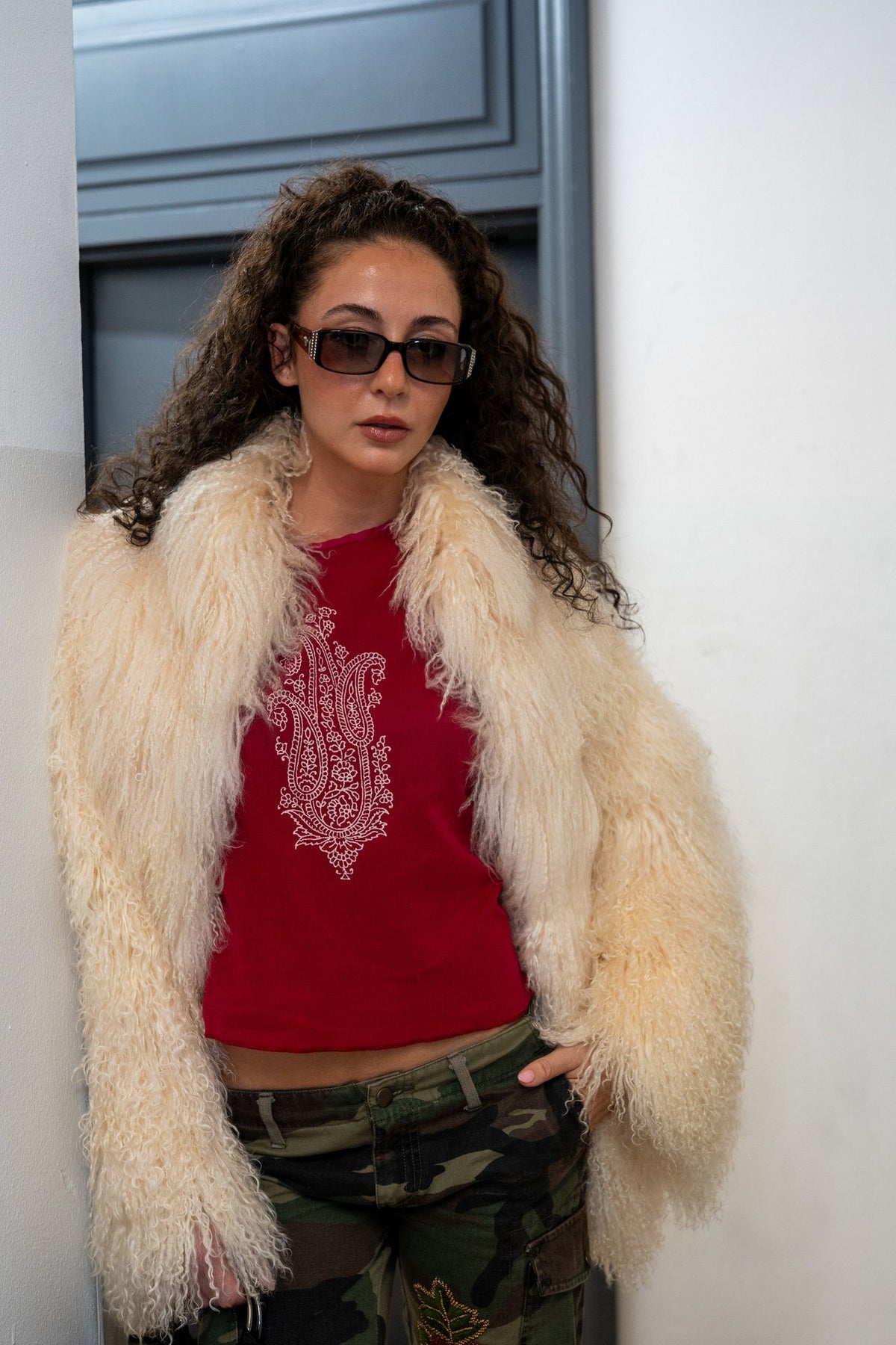 White Mongolian Fur Coat - TUV #56789