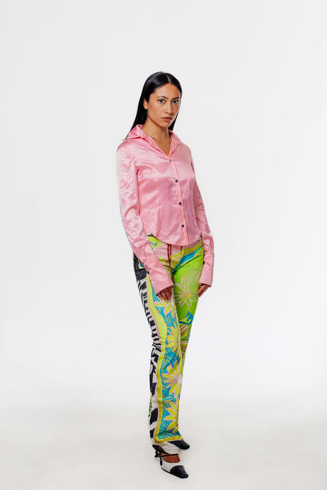 Roberto Cavalli ‘Just Cavalli’ Pink Satin Button Down Blouse