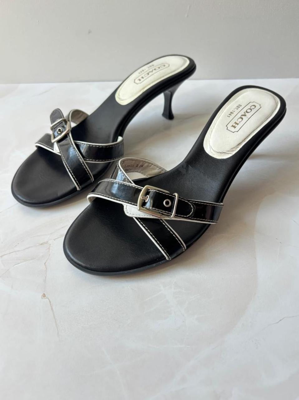 Coach US 9 Black Leather Slide Sandal