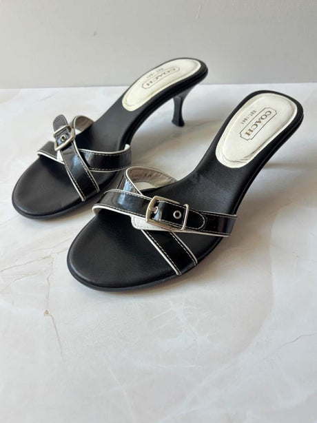 Coach US 9 Black Leather Slide Sandal