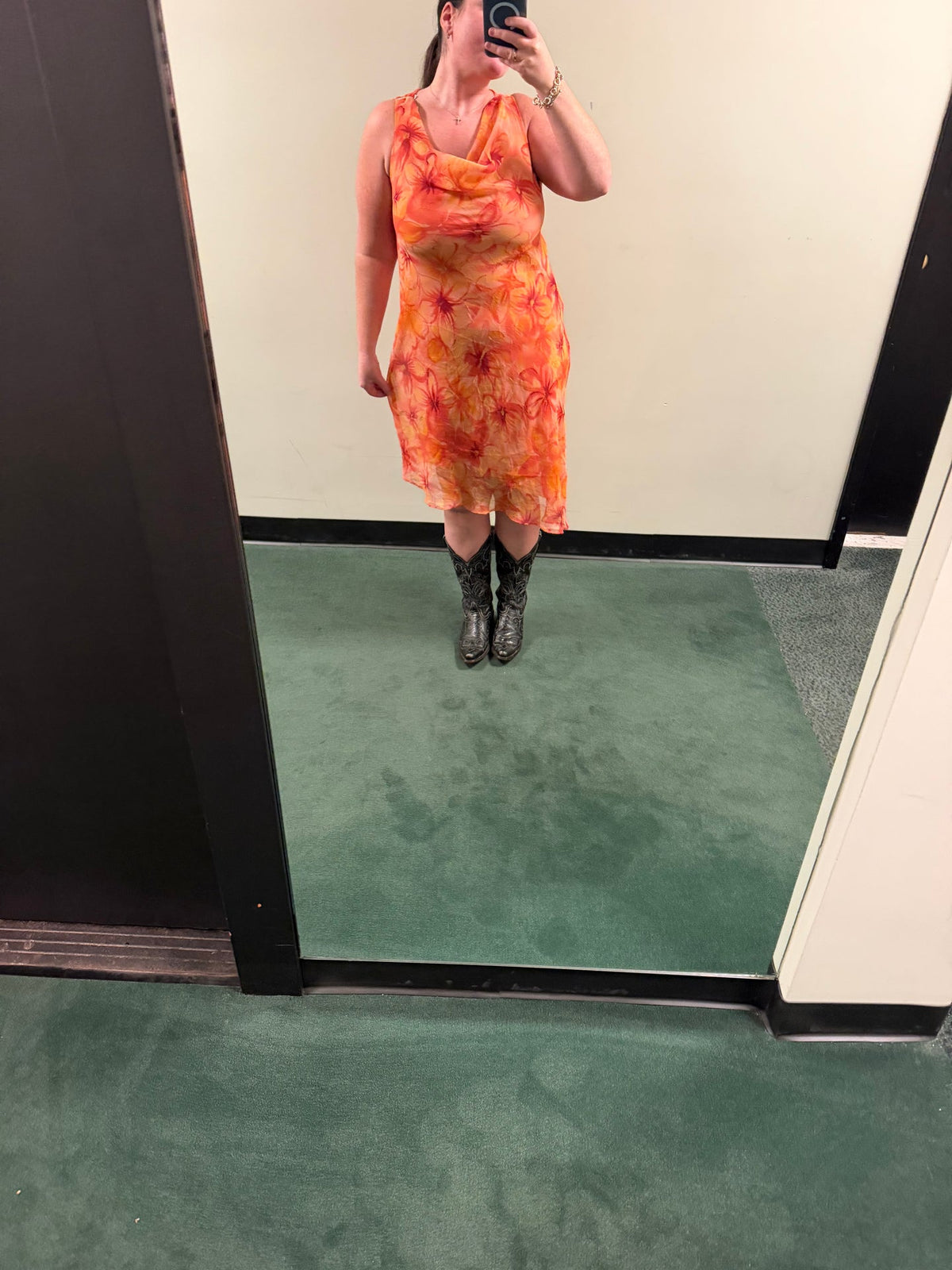 Orange bias cut dress - sku TUV #2444