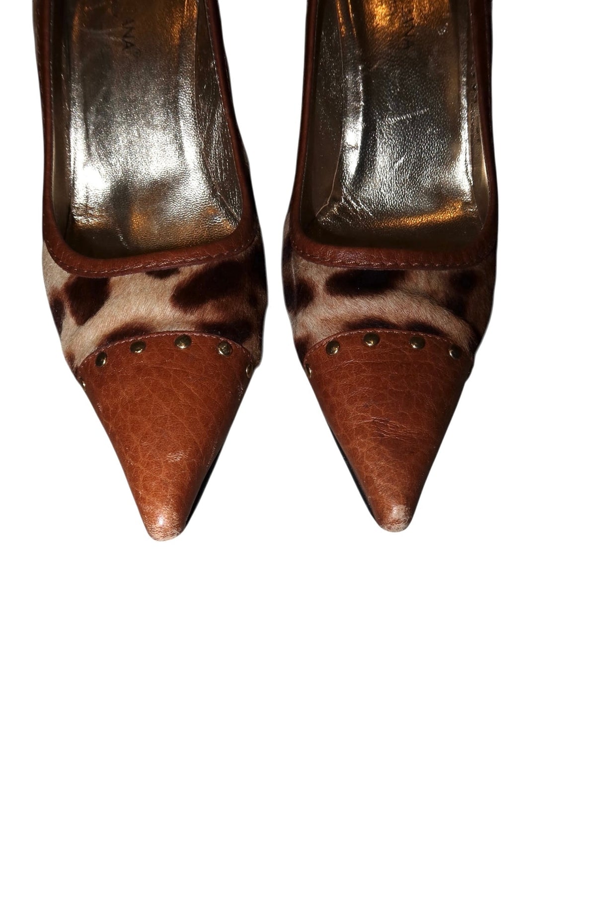 Dolce & Gabbana cheetah ponyhair and tan leather heels (37.5)