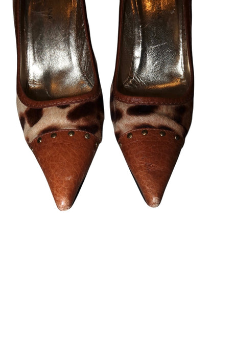 Dolce & Gabbana cheetah ponyhair and tan leather heels (37.5)