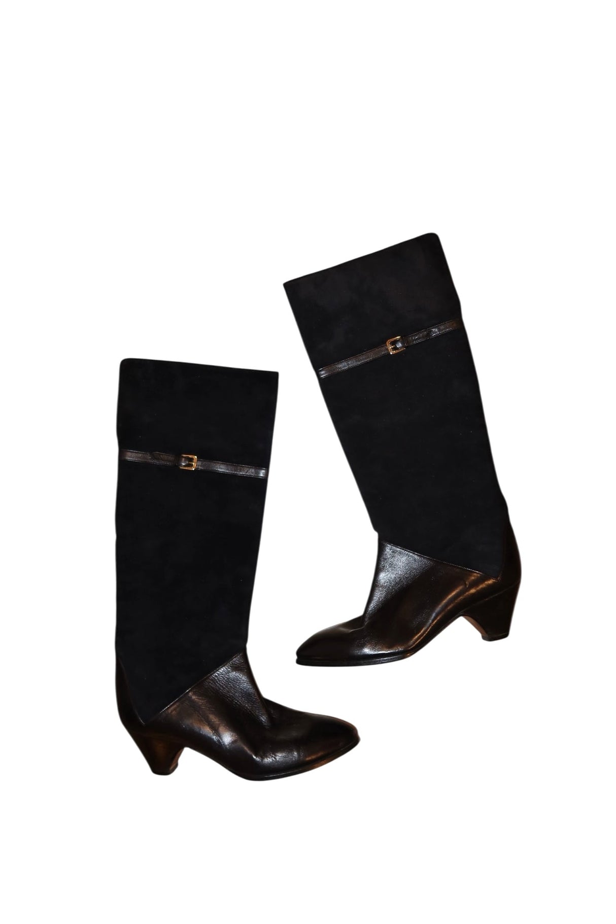 Gucci black suede and leather boots with gold buckle details (37)