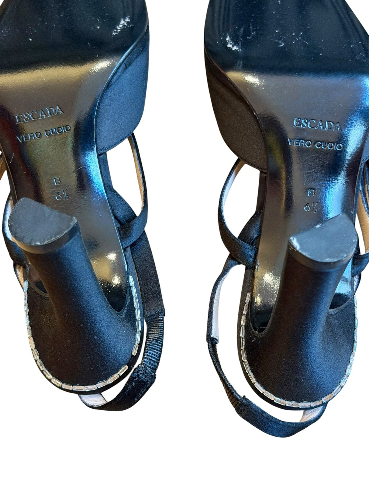 Escada black square toe heels with crystal buckle (6.5B)