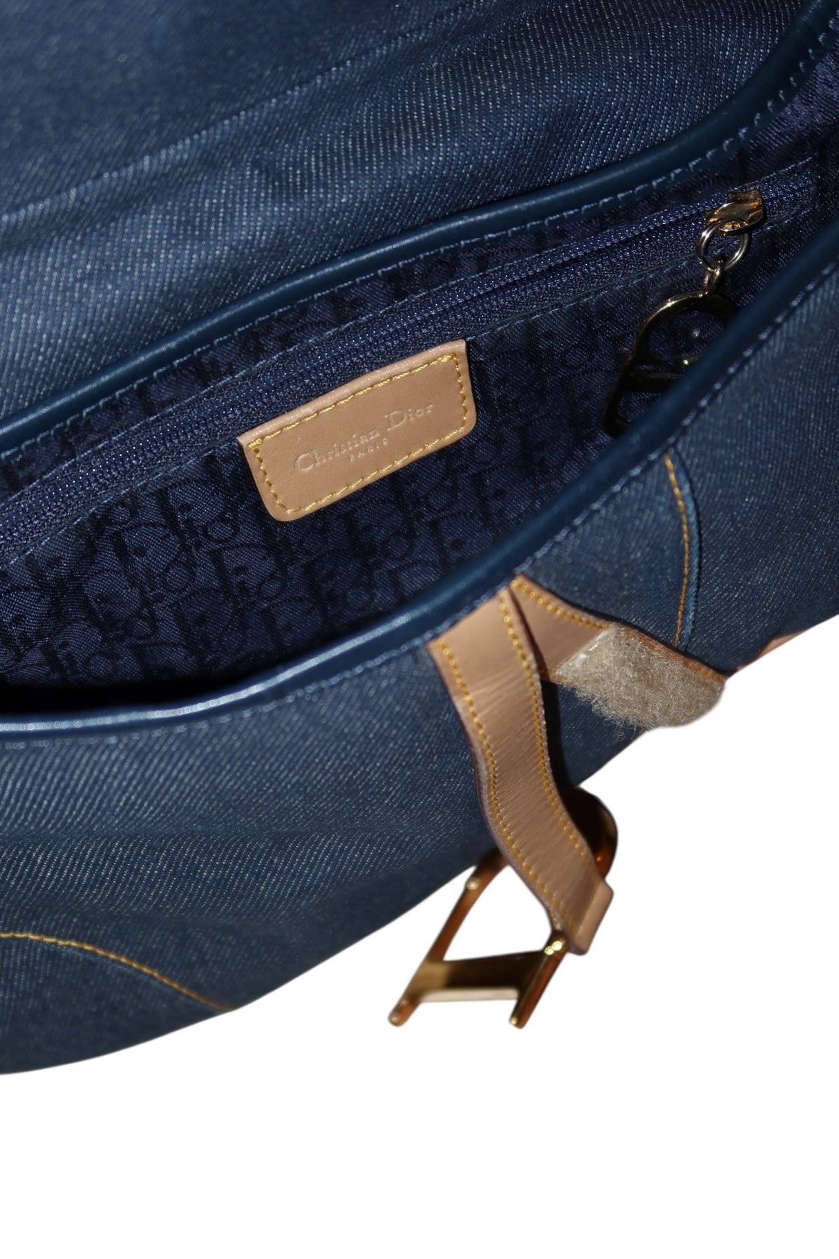 Dior denim saddle bag with gold hardware