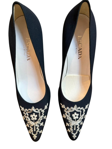Escada black and white embroidery heels (6.5B)