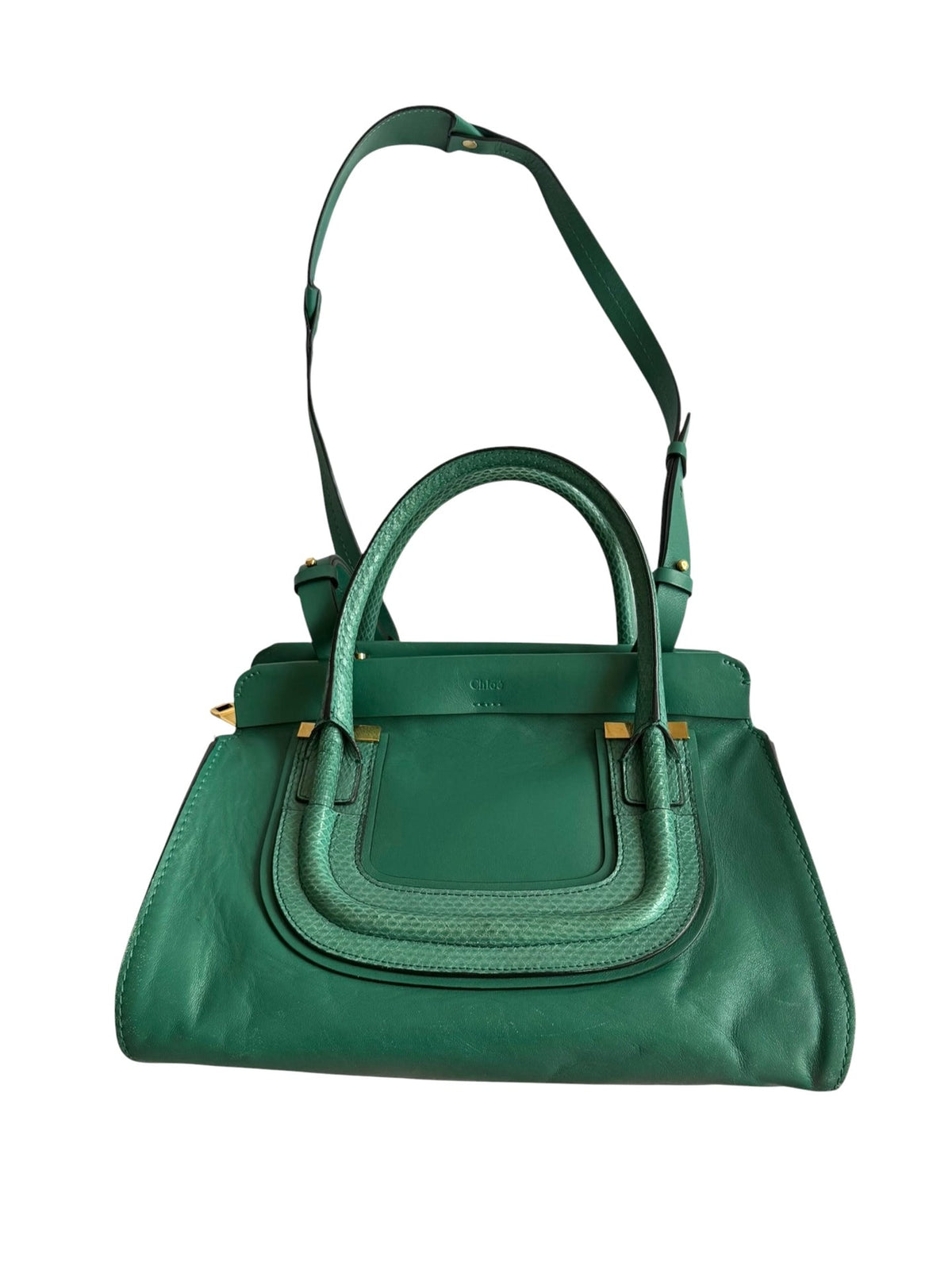 Chloé green Everston leather snakeskin trimmed bag