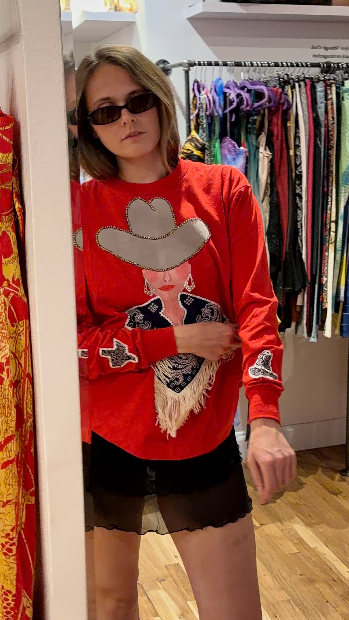 VTG cowgirl red shirt/sweatshirt with bedazzled TUV #700