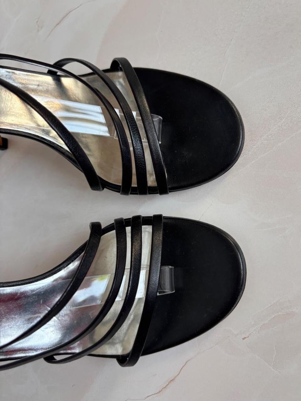 Gucci EU 38.5 Black Leather Strappy Slingback Sandal
