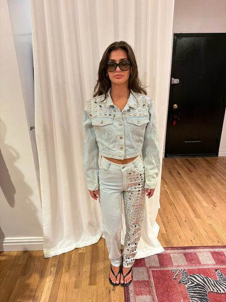 Y2K denim mirrored jean jacket set - sku tuv #32345