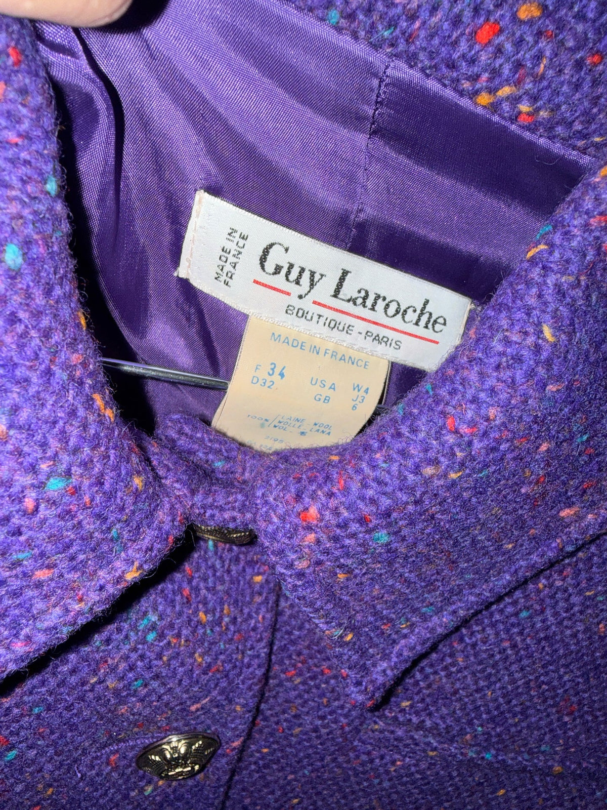 Guy Laroche Size 34 Purple Tweed Skirt Suit