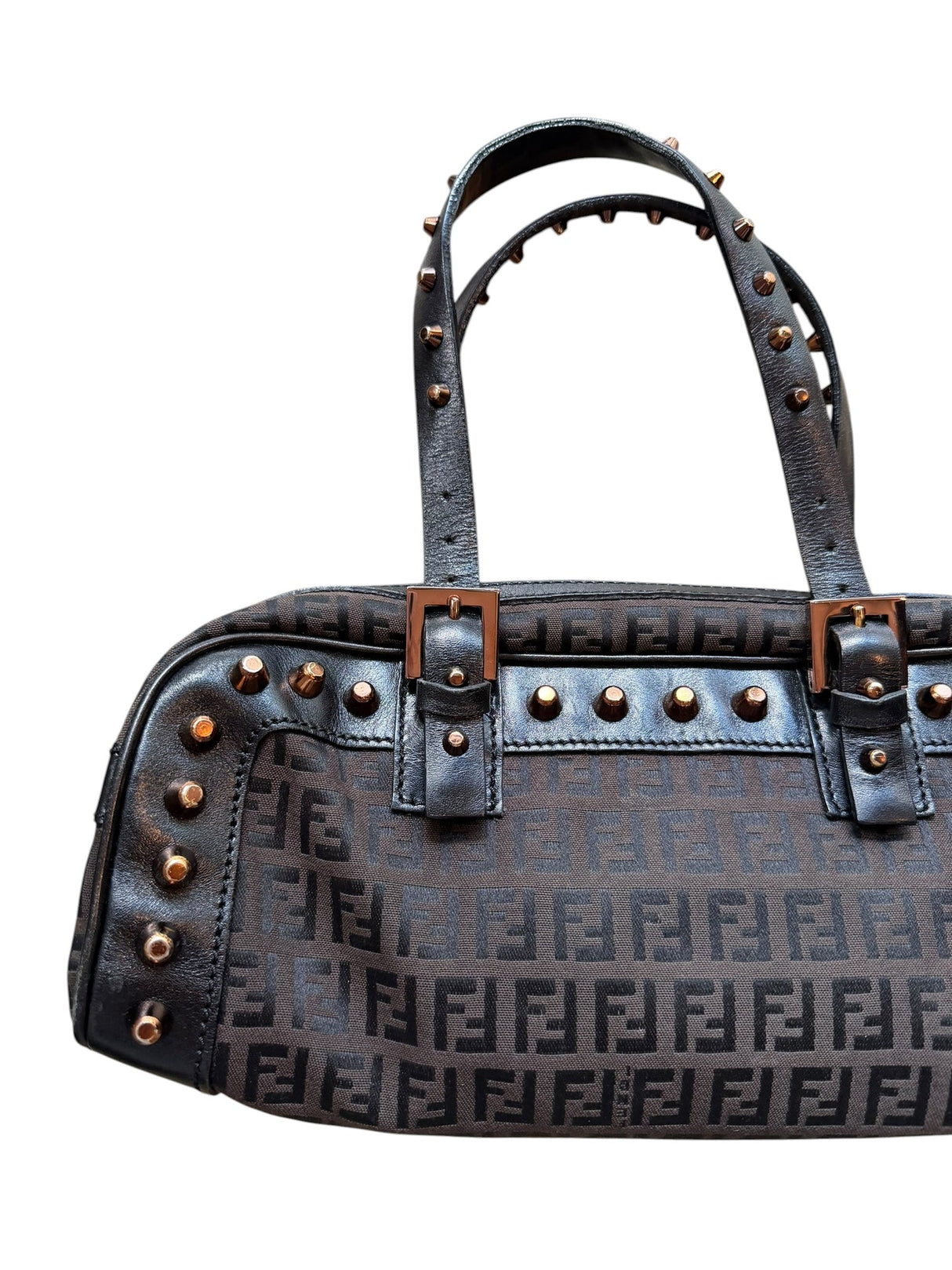 Fendi monogram barrel bag with gold studs