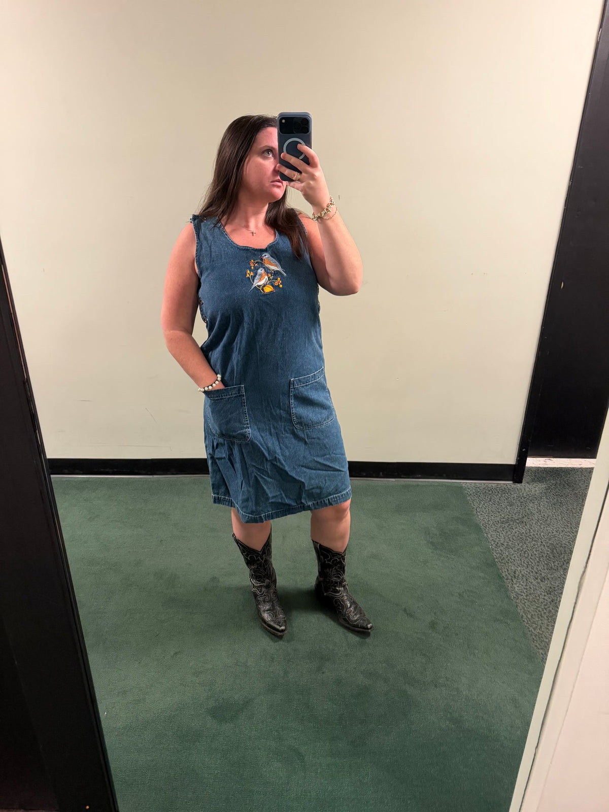 Denim dress with birds on it - sku tuv #65789