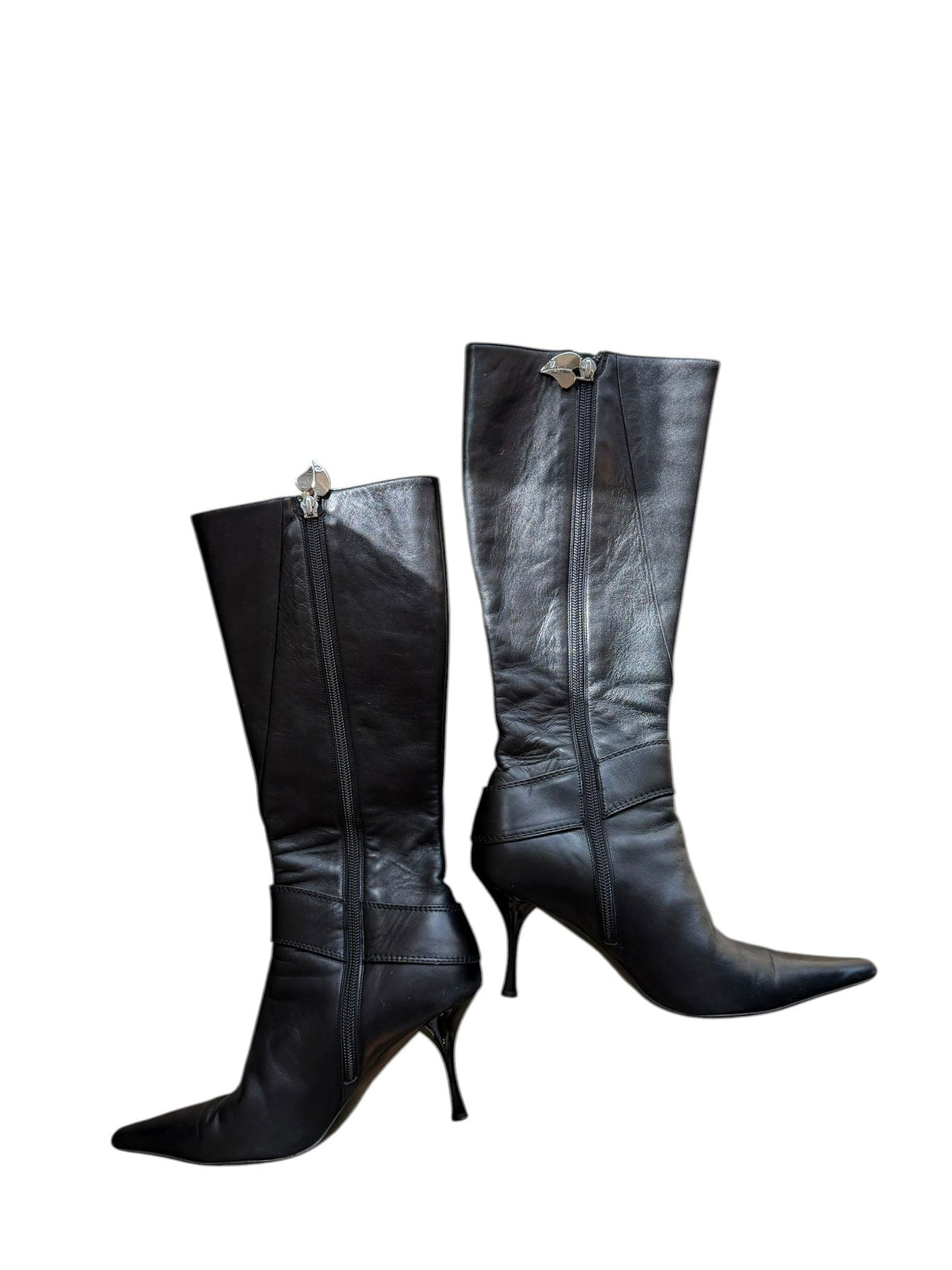 Escada black boots with button and silver buckle detail (35.5)