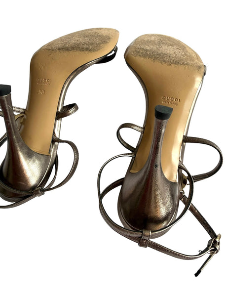 Gucci Tom Ford GG metallic grey ankle strap heels (9)