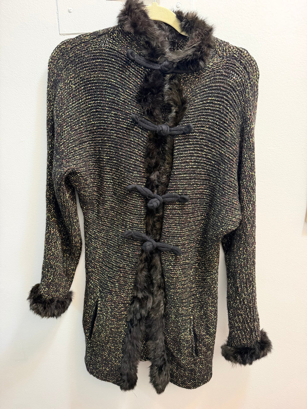 Rani Aribella Cashmere + wool fur trimmed cardigan