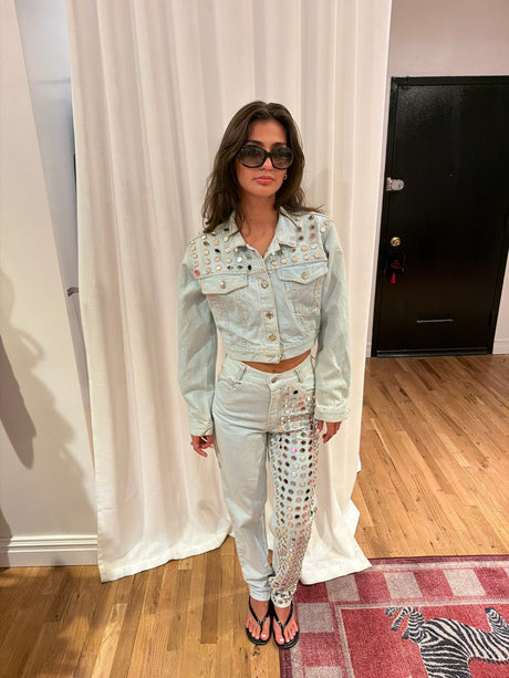 Y2K denim mirrored jean jacket set - sku tuv #32345