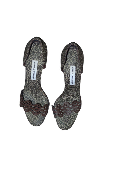 Manolo Blahnik leopard heels with laser cut detail (39.5)