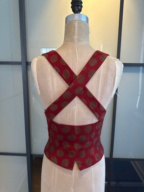 Moschino Red & Taupe Polka Dot Criss Cross Vest