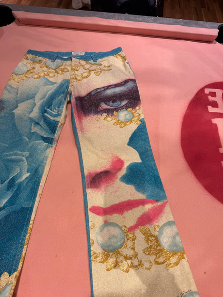 Vintage Rare 2001 Roberto Cavalli Elizabeth Taylor eye jeans size large - TUV #35291