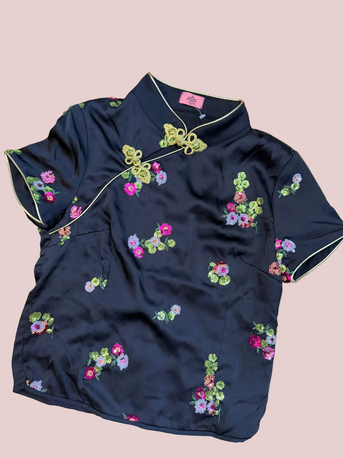 Black tang style top with floral details tuv #125678