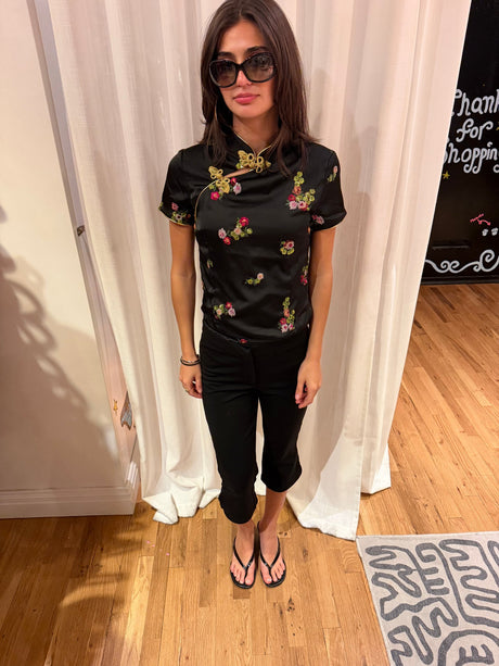 Black tang style top with floral details tuv #125678