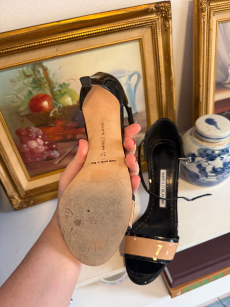 Manolo Blahnik black + tan sandals - SKU TUV #9996