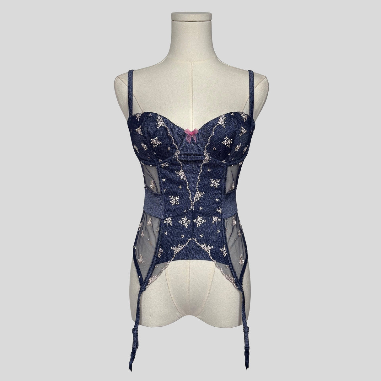 Dainty embroidered mesh trim corset