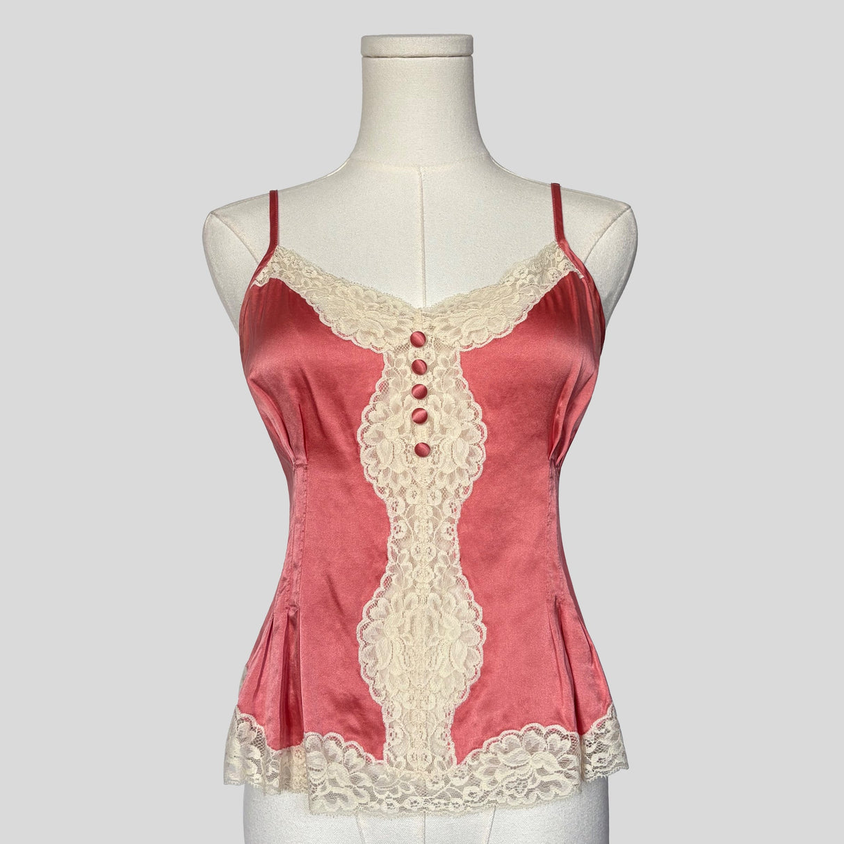 Silk lace trim cami in peach