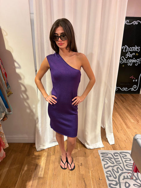 Ralph Lauren purple label purple one shoulder wool knit dress - tuv #104