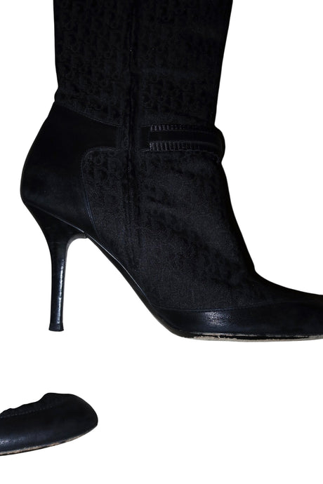 Dior black monogram boots with silver buckle detail (38.5)