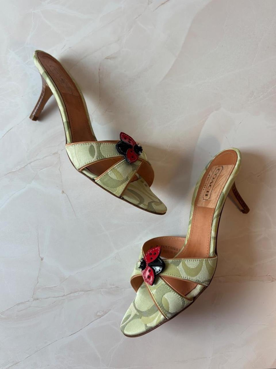Coach US 8 Sage Green Monogram Canvas Mule Sandal