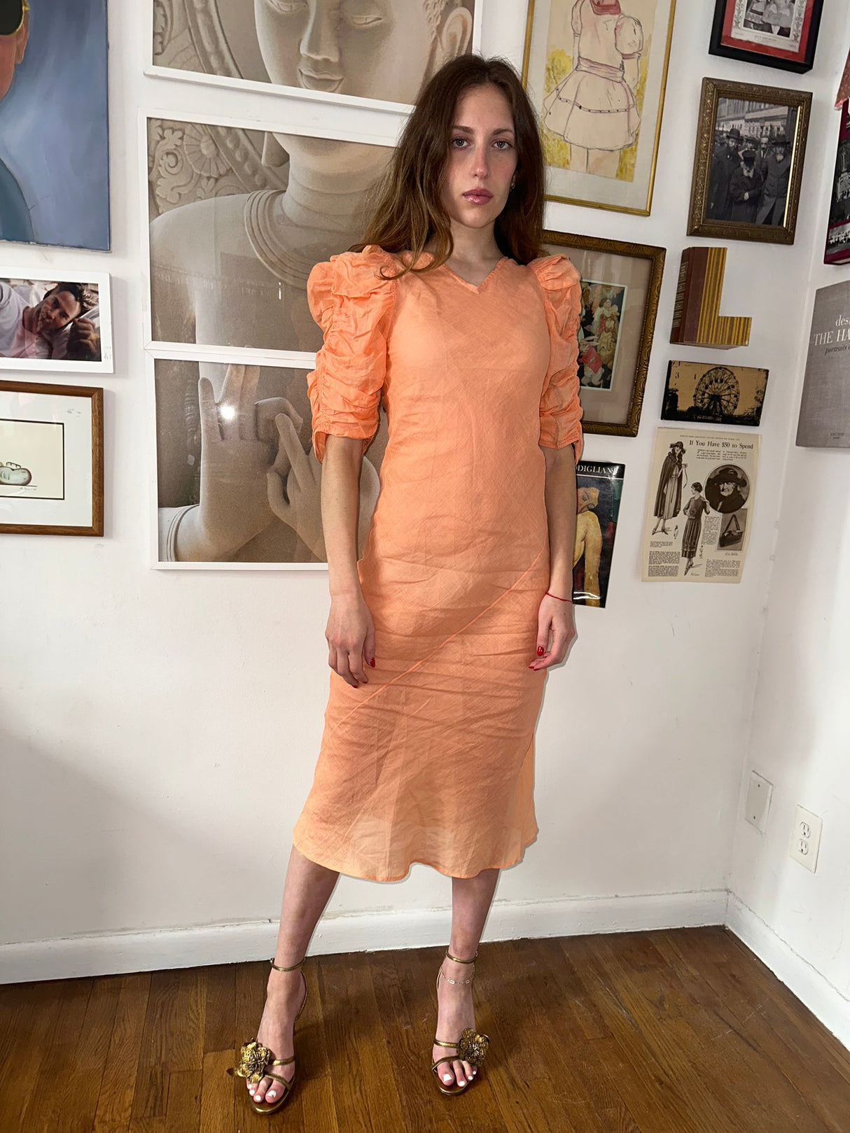 French Linen 80s Bias Cut Dress