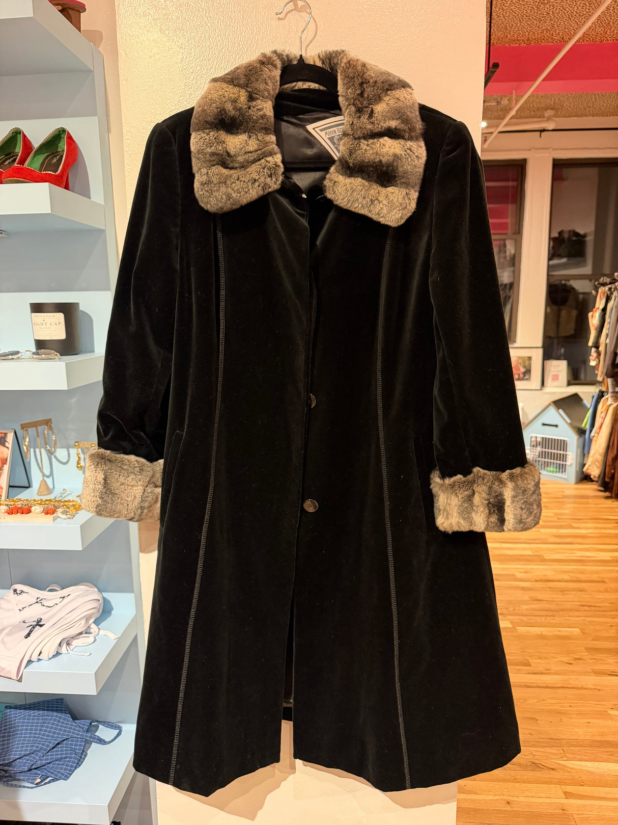 Marvin Richards Velvet Jacket with fur cuffs and collar - size 10 -