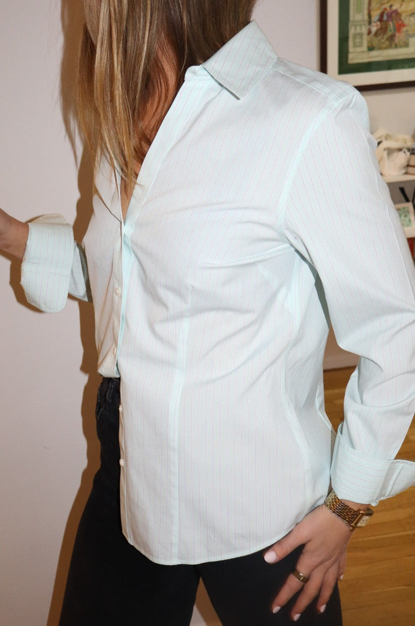 Brooks Brothers Sample (1 of 1) blue pinstripe button down size 6 - sku tuv #576