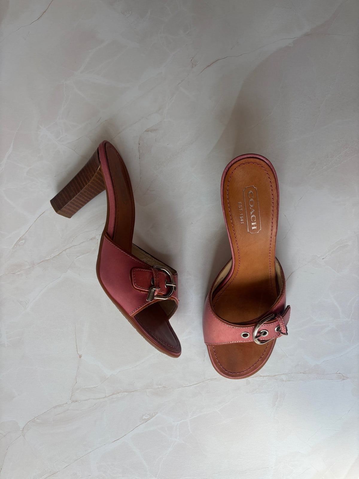 Coach US 8 Salmon Pink Leather Open Toe Mules